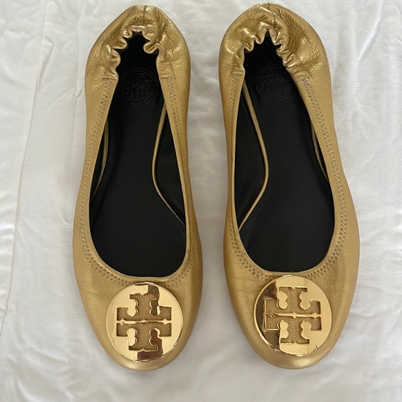 Tory Burch gold used Claire Ballet size 7 1/2 - Picture 1 of 3